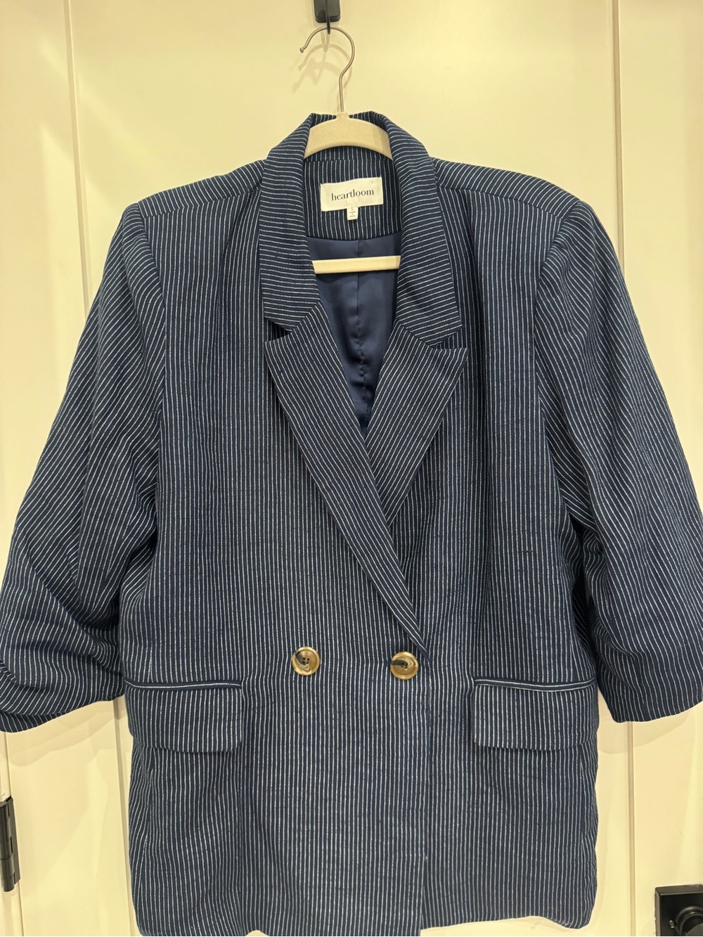 Heartloom Navy Pinstripe Double-Breasted Sport Coat with Gold Buttons